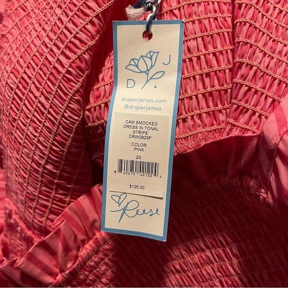 DRAPER JAMES Cam Smocked Dress In Pink Stripe Square Neckline Stretchy Size 2X - Picture 4 of 7